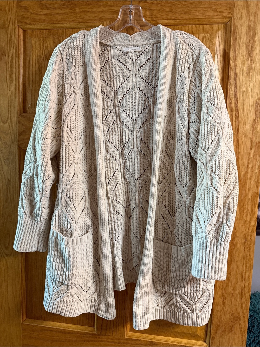 Maurices Cream Open-Knit Pocket Cardigan